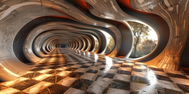 Photo un tunnel futuriste avec des lumières orange et jaune brillantes