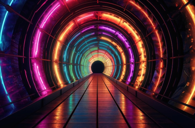 Un tunnel de lignes lumineuses autour