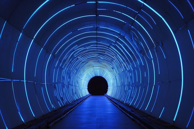 Un tunnel avec une lumière bleue et une lumière bleu