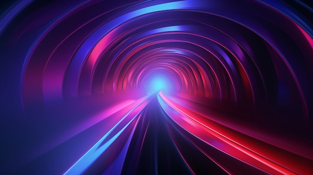 un tunnel avec une lumière bleue et rougeAbstraction de lumière rouge et bleue sur fond noir futur