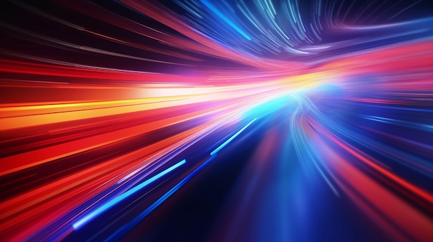 un tunnel de lumière coloré et une lumière bleue et rougeArrière-plan de courbe lumineuse tridimensionnelle abstraite