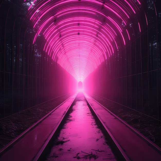 Un tunnel avec une lumière rose