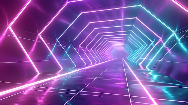un tunnel avec des lumières au néon et un tunnel qui dit le mot dessus