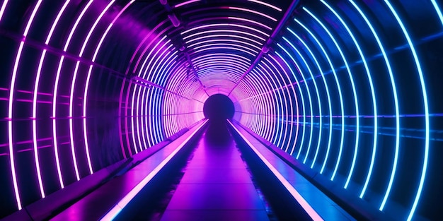 Tunnel avec des lumières fluorescentes colorées