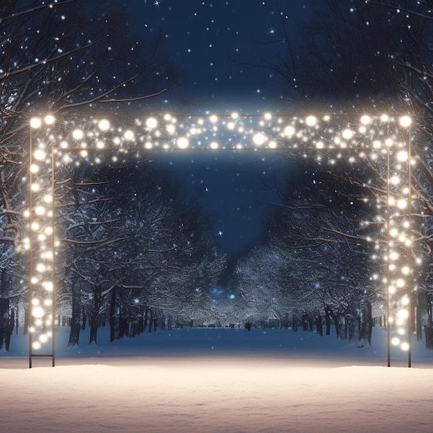 Un tunnel avec des lumières qui disent " Joyeux Noël " dans la neige.