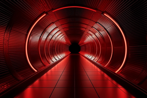Un tunnel avec des lumières rouges et un fond noir