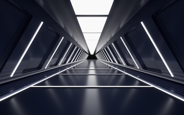 Tunnel de néon noir rendu 3d