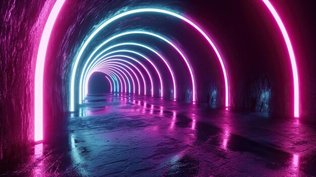 Tunnel avec néons fond futuriste