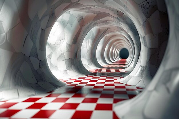 Photo tunnel à plancher à carreaux rouges et blancs