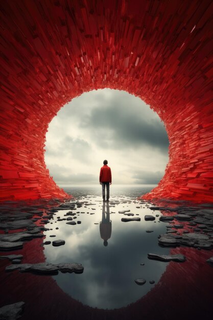un tunnel rempli de briques rouges