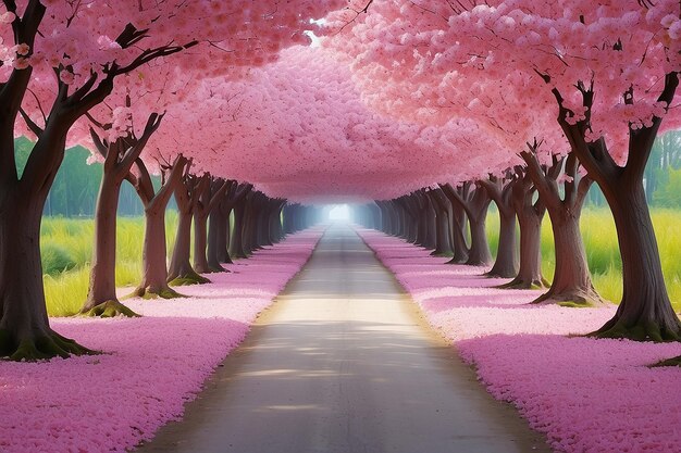 Le tunnel romantique des fleurs roses