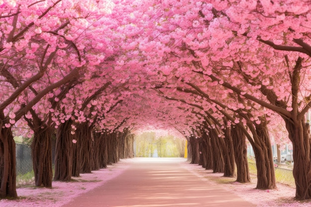 Photo le tunnel romantique des fleurs roses