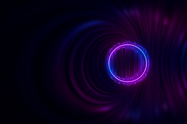 Tunnel rond avec murs réfléchissants et éclairage au néon Illustration 3D