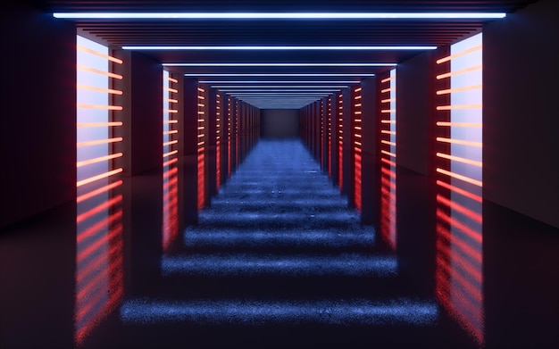 Tunnel sombre concept futuriste rendu 3d