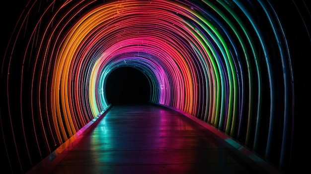 Tunnel sombre de couleurs arc-en-ciel généré par Al