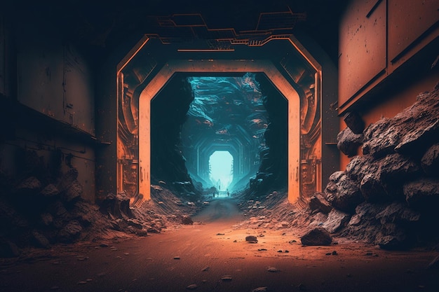 Un tunnel sombre avec une lumière au fond