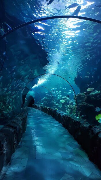 Photo tunnel sous-marin dans un aquarium