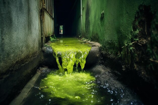 Photo un tunnel vert avec une piscine d'eau verte