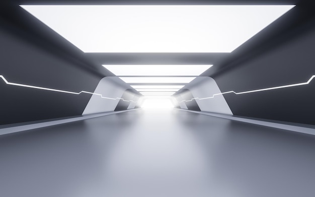 Tunnel vide avec rendu 3d de style futuriste