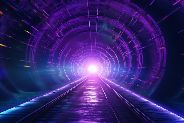 Un tunnel violet avec une lumière au bout