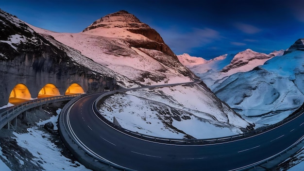 Tunnel de voiture dans la roche sur la route haut dans les Alpes suisses