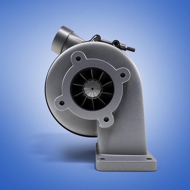 Turbine de turbocompresseur automobile rendu 3d sur dégradé bleu