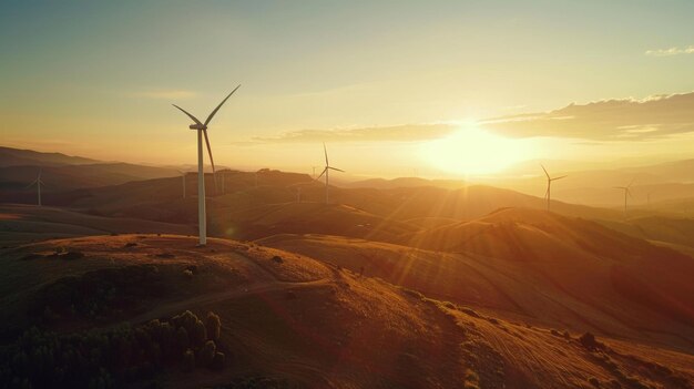 Les turbines éoliennes à l'aube: la technologie rencontre la nature