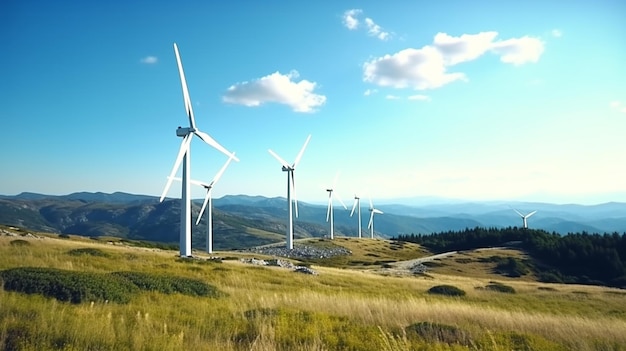 Les turbines éoliennes génèrent de l'énergie verte dans de hautes et belles montagnes