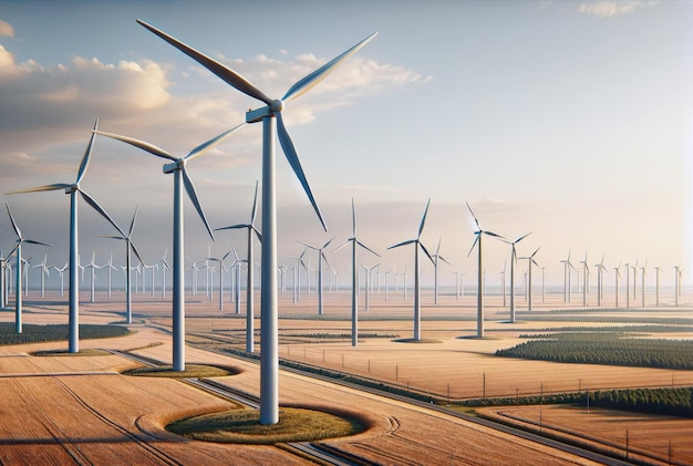 Turbines éoliennes de production d'électricité renouvelable dans un parc d'éoliennes