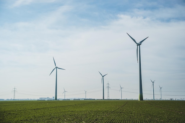 Turbines éoliennes sur terrain vert