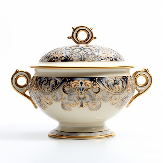 Tureen ou bol avec fond blanc de haute qualité u