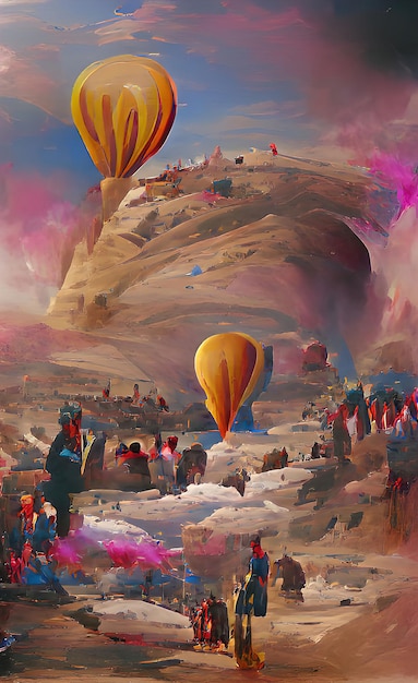 Turquie Cappadoce en croquis d'œuvres d'art d'été. Cappadoce abrite à l'intérieur des rochers, lieu touristique, illustration