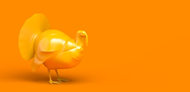 La Turquie sur fond orange bannière de Thanksgiving day 3d illustration