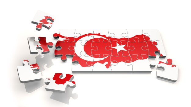 Turquie Hap avec drapeau comme puzzle - rendu 3D