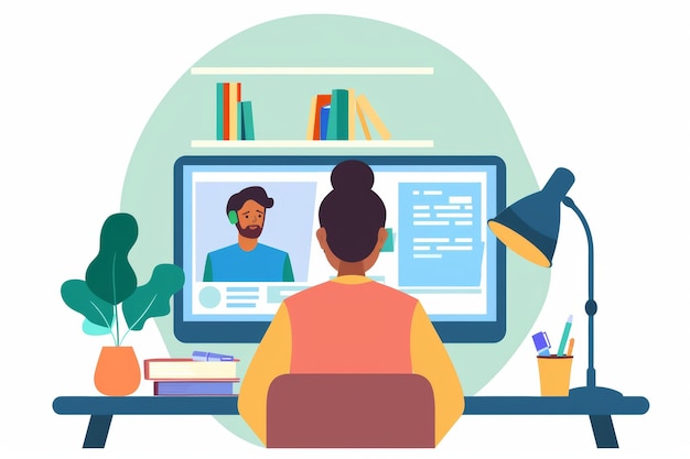 Tuteur virtuel aidant l'étudiant avec les devoirs en ligne Promouvant l'apprentissage numérique et l'enseignement à distance