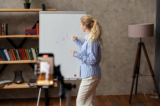 Une tutrice de coach d'affaires dirige une formation en ligne sur un webinaire Un mentor en ligne dirige une leçon vidéo