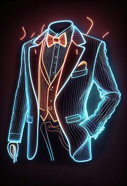 tuxedo in neon contour lines publicité et concept de conception de logo de boutique réalisé avec l'IA générative