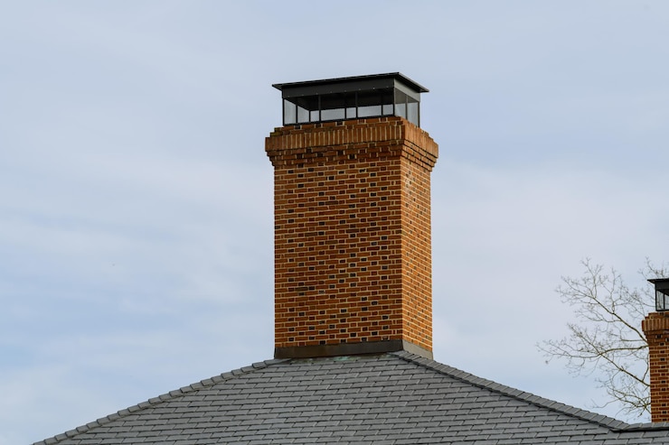 Photo tuyau de ventilation en brique sur le toit