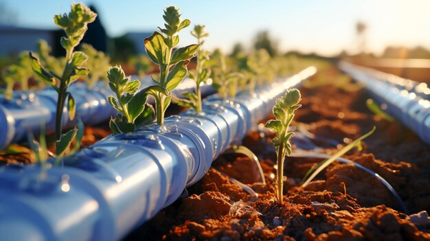 Tuyaux d'irrigation en plastique, vue rapprochée