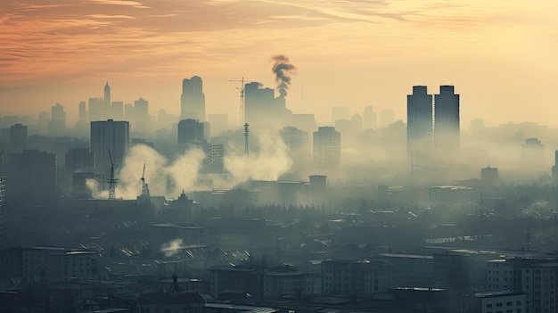 Photo les tuyaux d'usine polluent l'atmosphère la pollution des entreprises industrielles les gaz d'échappement des cheminées la zone industrielle d'épais nuages de fumée l'écologie du changement climatique