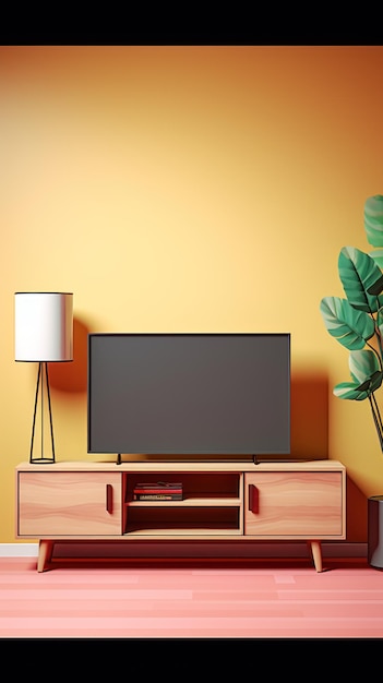 TV sur l'armoire dans le salon moderne papier peint UHD