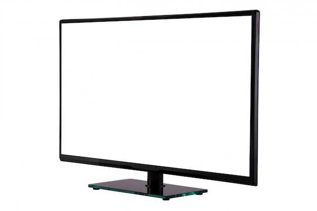 TV LCD plasma mince moderne sur un support en verre noir isolé