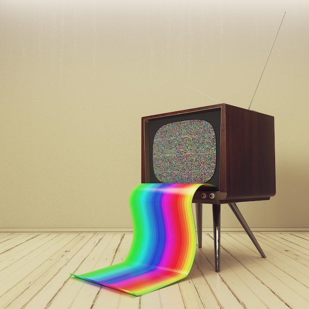 Photo tv rétro avec langue arc-en-ciel