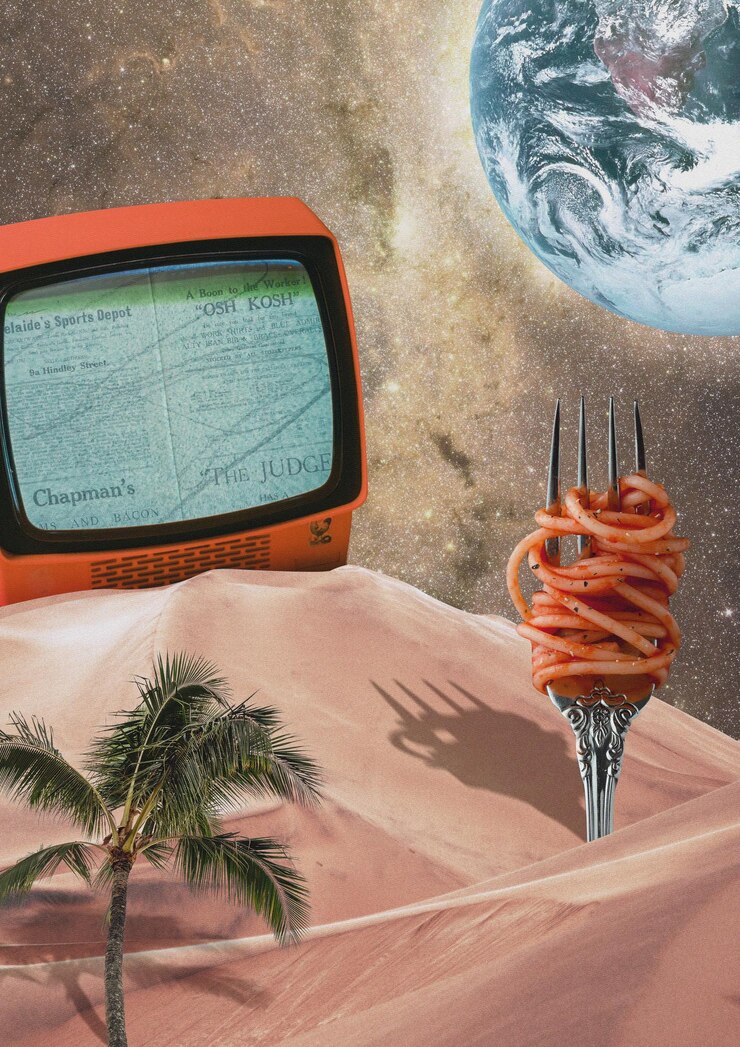 Tv avec spaghetti Graphic Static Design Collage