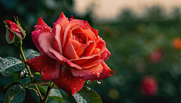 Twilight Dew Red Rose Romance avec Copyspace