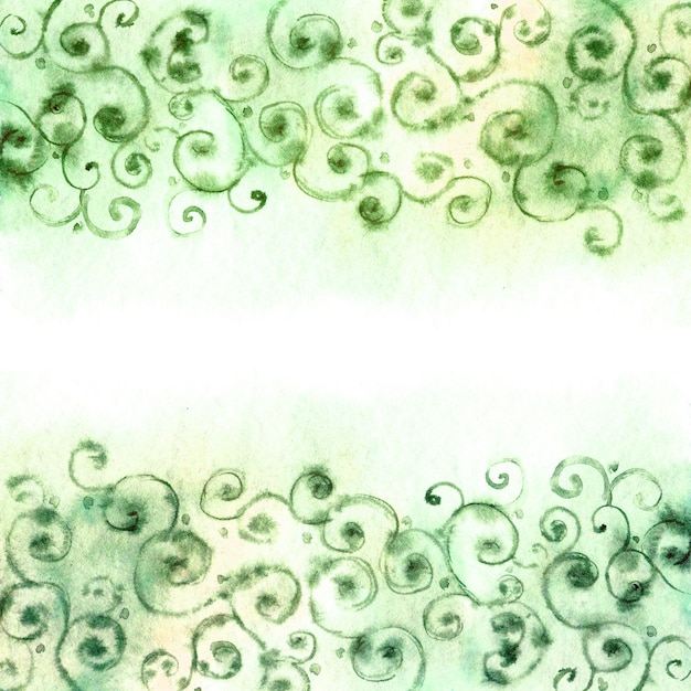Photo twirl fond floral cadre vert peinture à l'aquarelle conception de cartes de voeux