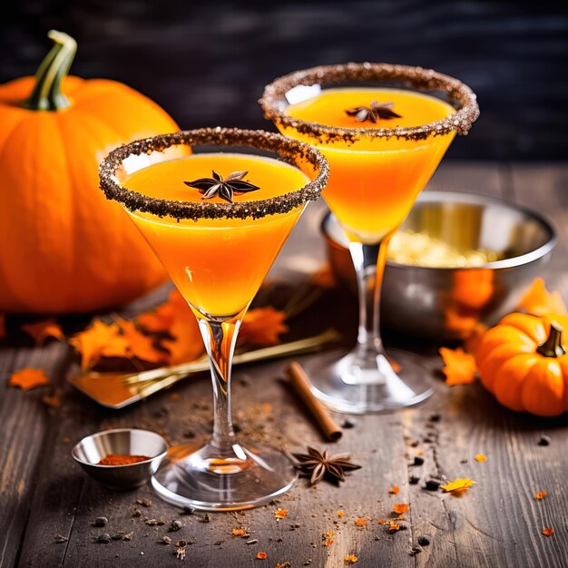 Photo tykkintini pumpkin martini cocktail pour les fêtes d'automne et d'halloween ai générative