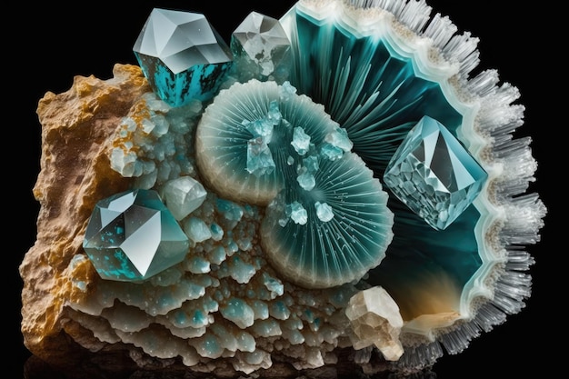 Un type de quartz cryptocristallin est l'agate Cristaux d'aigue-marine à une échelle macro