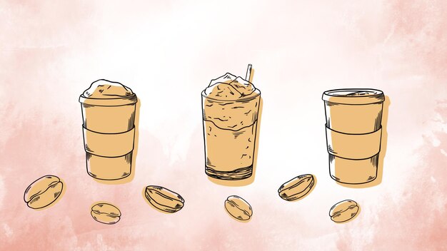 Les types de café illustration du jeu Les types d'espresso le doppio le trippio le cappuccino la frappe américaine le caramel