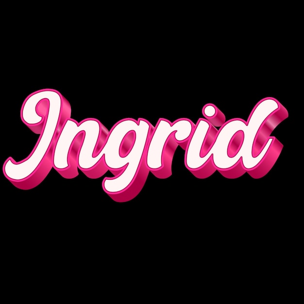 La typographie 3D d'Ingrid est conçue en rose, noir et blanc.